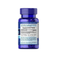 Vignette d'un flacon de DHEA - 25 mg 100 comprimés avec une étiquette bleue. (Nom de marque : Puritan's Pride)