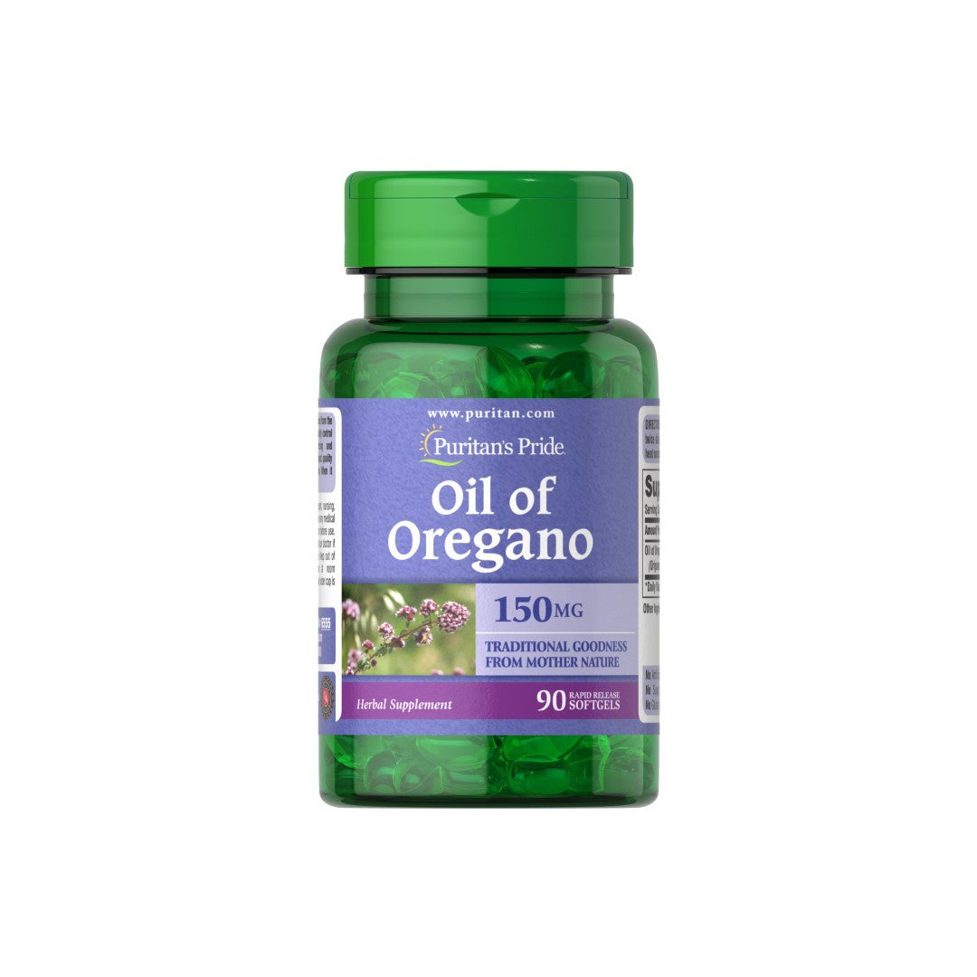 Puritan's Pride L'huile d'origan 150 mg 90 capsules molles à libération rapide, connue pour ses propriétés immunitaires, facilite les processus digestifs.