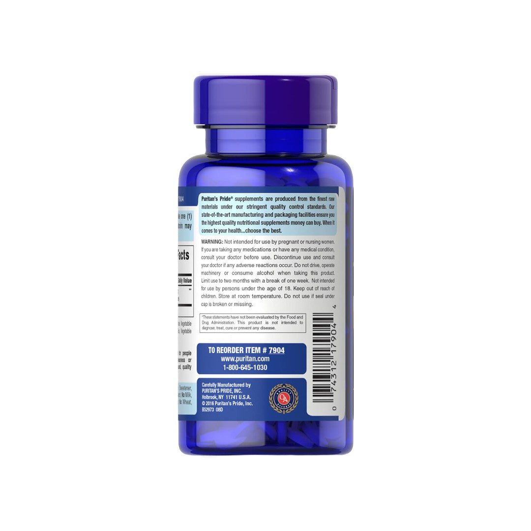 Le dos d'un flacon bleu de Melatonin 3 mg 240 Comprimés de Puritan's Pride.