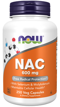 Vignette pour Now Foods N-Acetyl Cysteine 600mg 250 gélules végétales pour la santé du foie et le soutien antioxydant.