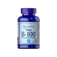 Thumbnail for A bottle of Puritan's Pride Vitamin B-100 Complex 100 Rapid Release Capsules, a complete vitamin essential for cardiovascular maintenance and energy metabolism.