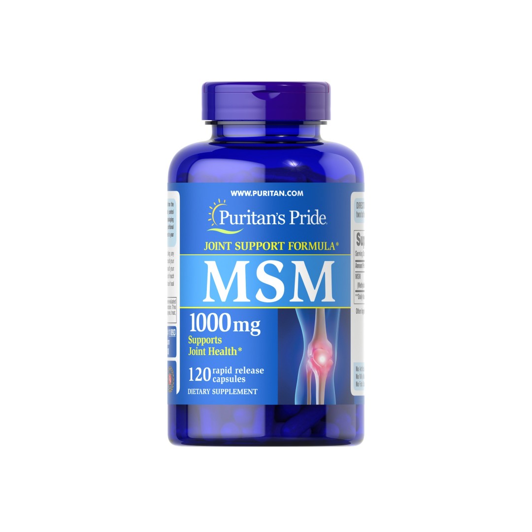 Puritan's Pride Le MSM 1000 mg 120 gélules à libération rapide favorise la santé des articulations et du tissu conjonctif.