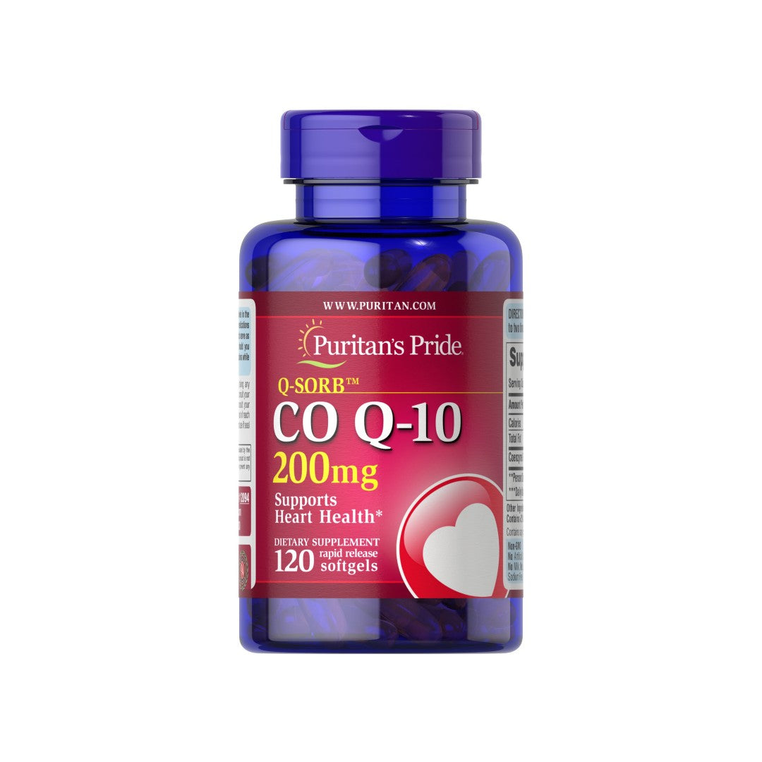 Un flacon de Coenzyme Q10 Rapid Release 200 mg 120 Sgel Q-SORB™ par Puritan's Pride.