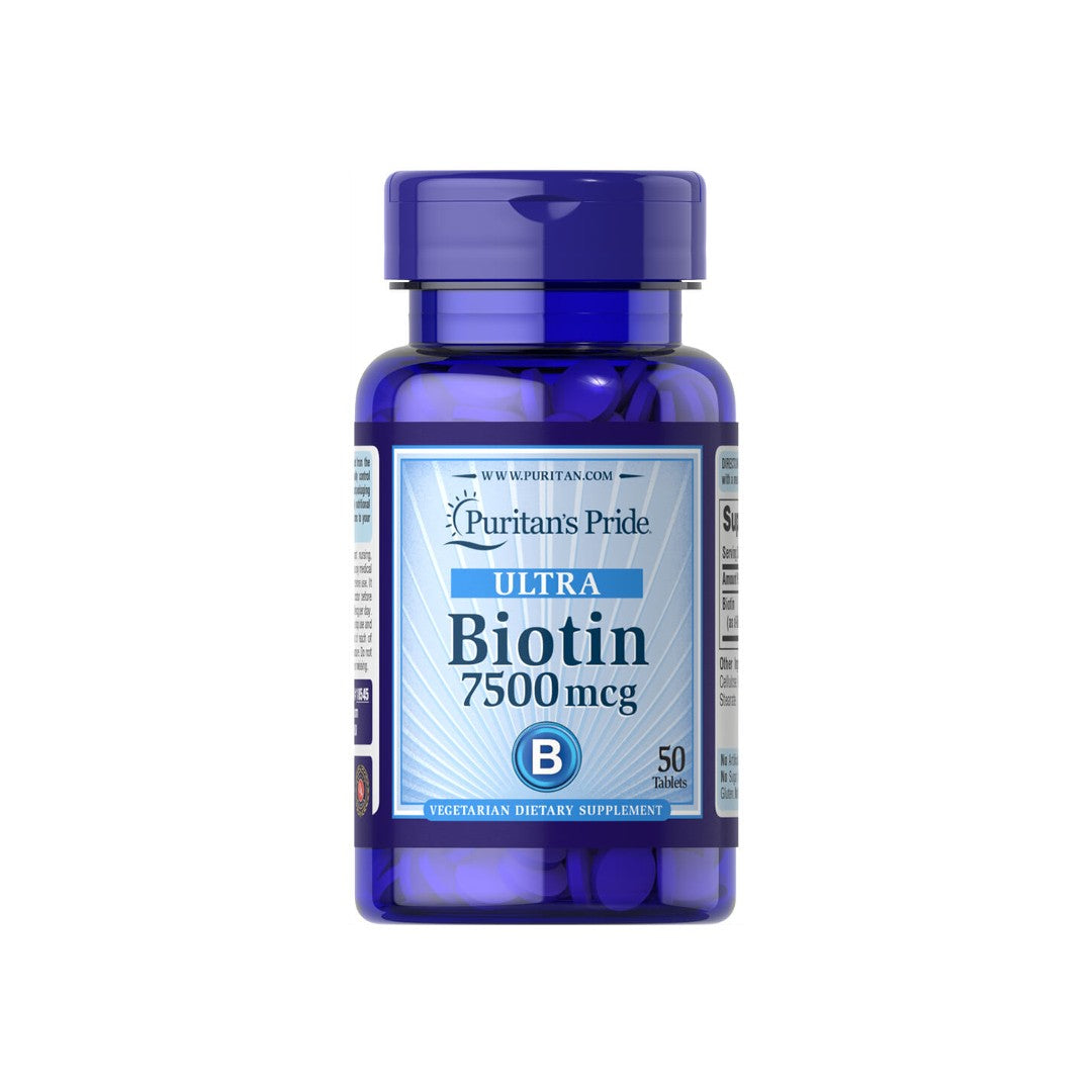 Un flacon de complément alimentaire de Biotine - 7,5 mg 100 comprimés par Puritan's Pride.