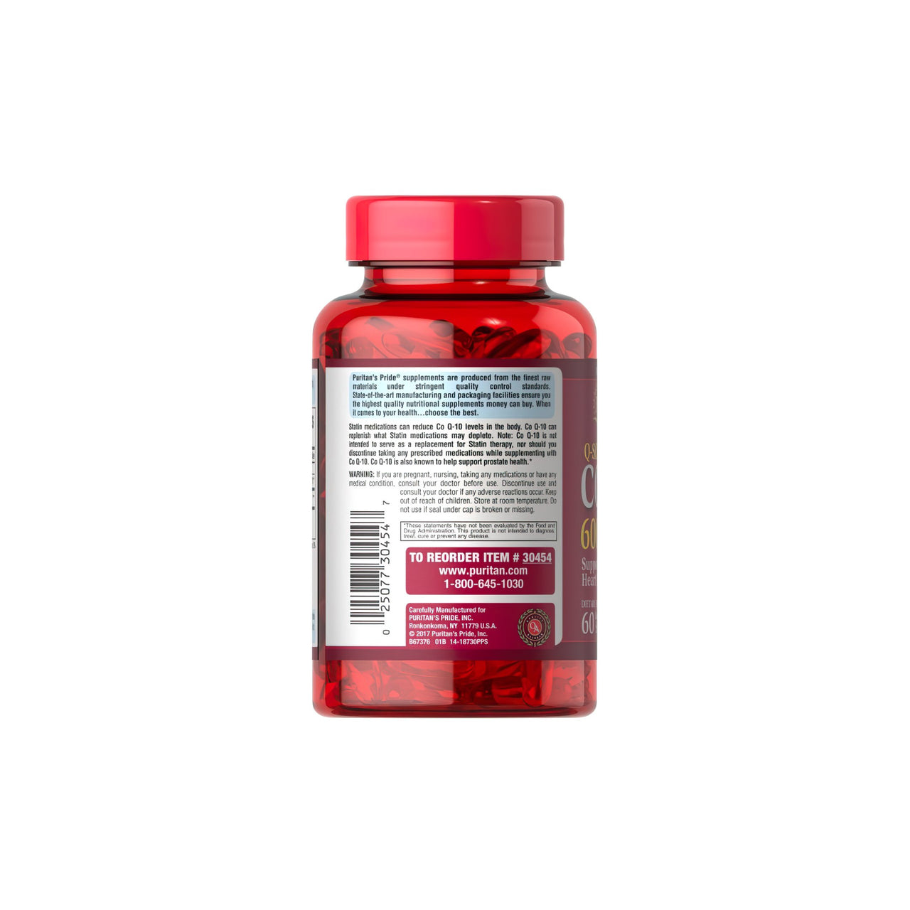 Une bouteille de Coenzyme Q10 600 mg 60 Rapid Release Softgels Q-SORB™ par Puritan's Pride sur un fond blanc.