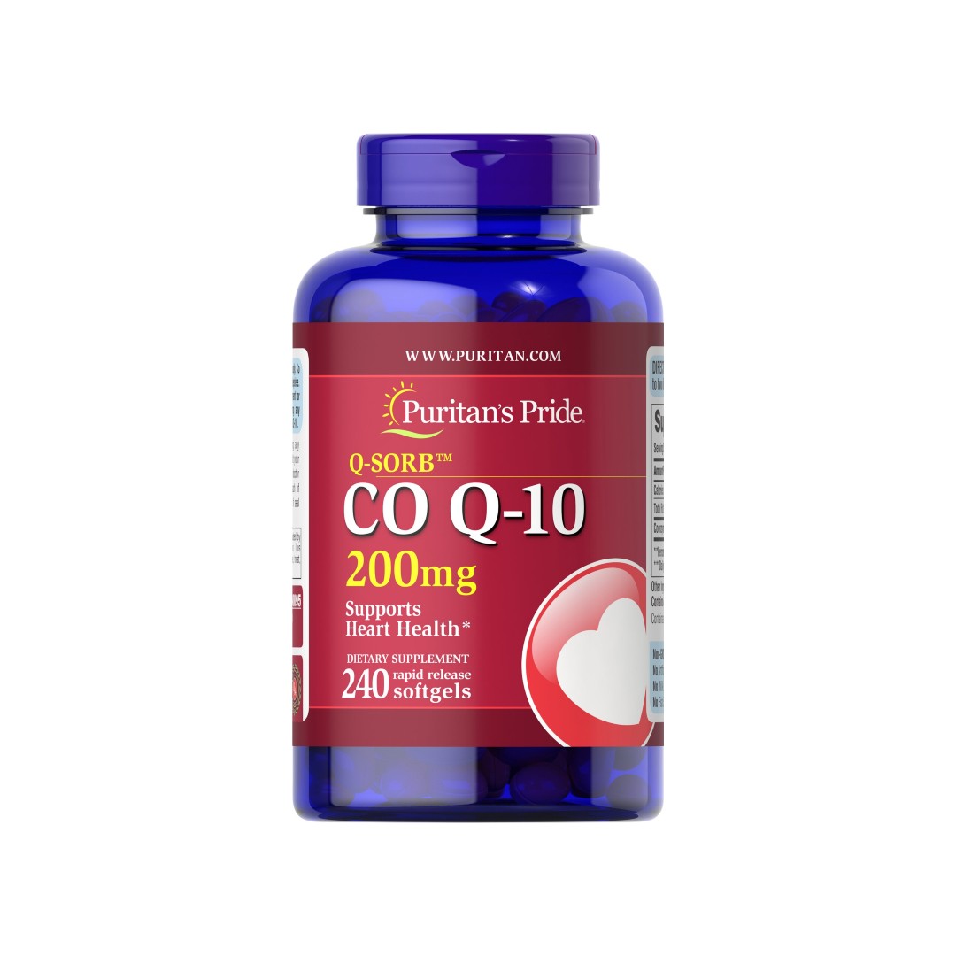 Une bouteille de Coenzyme Q10 - 200 mg 240 Softgels à libération rapide Q-SORB de Puritan's Pride.
