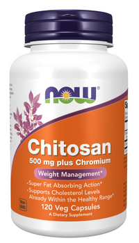 Vignette pour Now Foods Chitosan 500 mg plus Chrome 120 Capsules Végétales.