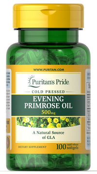 Vignette pour Puritan's Pride Huile d'onagre 500 mg avec GLA 100 softgels à libération rapide.