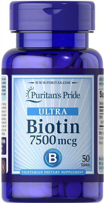 Puritan's Pride Biotine 7,5 mg - un complément alimentaire sous forme de comprimés avec 50 comprimés.