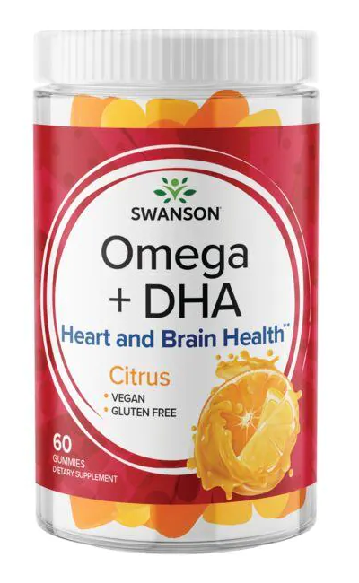 Swanson Omega Plus DHA 60 gommes - Citrus offre des acides gras essentiels pour un cœur, un cerveau et un bien-être général plus sains. Ces gommes soutiennent les niveaux de cholestérol et de triglycérides.