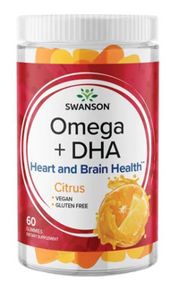 La vignette de Swanson Omega Plus DHA 60 gummies - Citrus offre des acides gras essentiels pour un cœur, un cerveau et un bien-être général plus sains. Ces gommes soutiennent les niveaux de cholestérol et de triglycérides.
