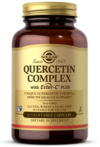 La vignette de Solgar's Quercetin Complex with Ester-C Plus 50 Vegetable Capsules est un complément alimentaire qui associe les puissants effets antioxydants de la vitamine C à un soutien de la santé immunitaire.