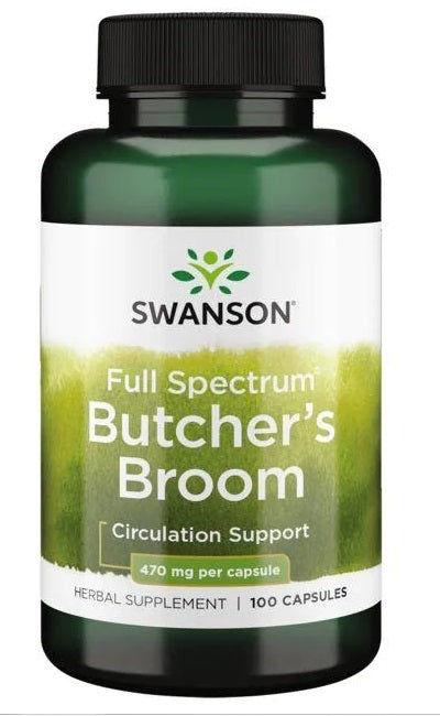 Swanson Le balai de boucher est un complément alimentaire disponible en 100 gélules contenant chacune 470 mg.