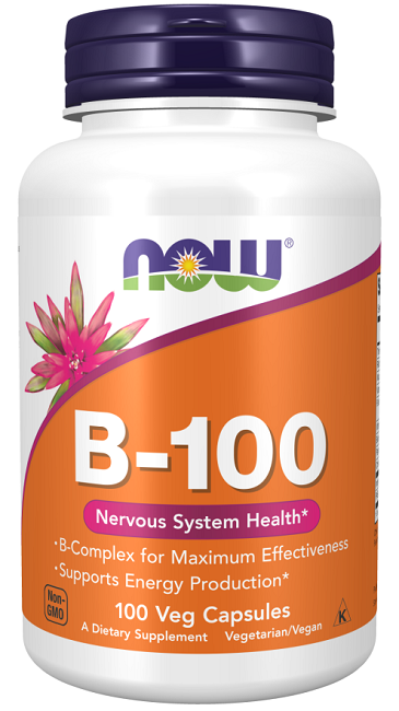 Now Foods Vitamins B-100 mg Complex 100 Vegetable Capsules is a dietary supplement that supports immune health, cardiovascular health and nervous system function.