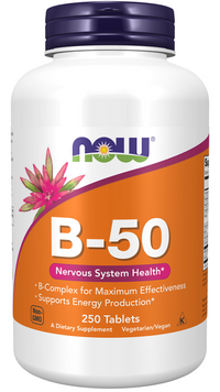 Thumbnail for Now Foods Vitamins B-50 complex 250 tablets is a vitamin B-50 complex that promotes cardiovascular health and supports mental health.