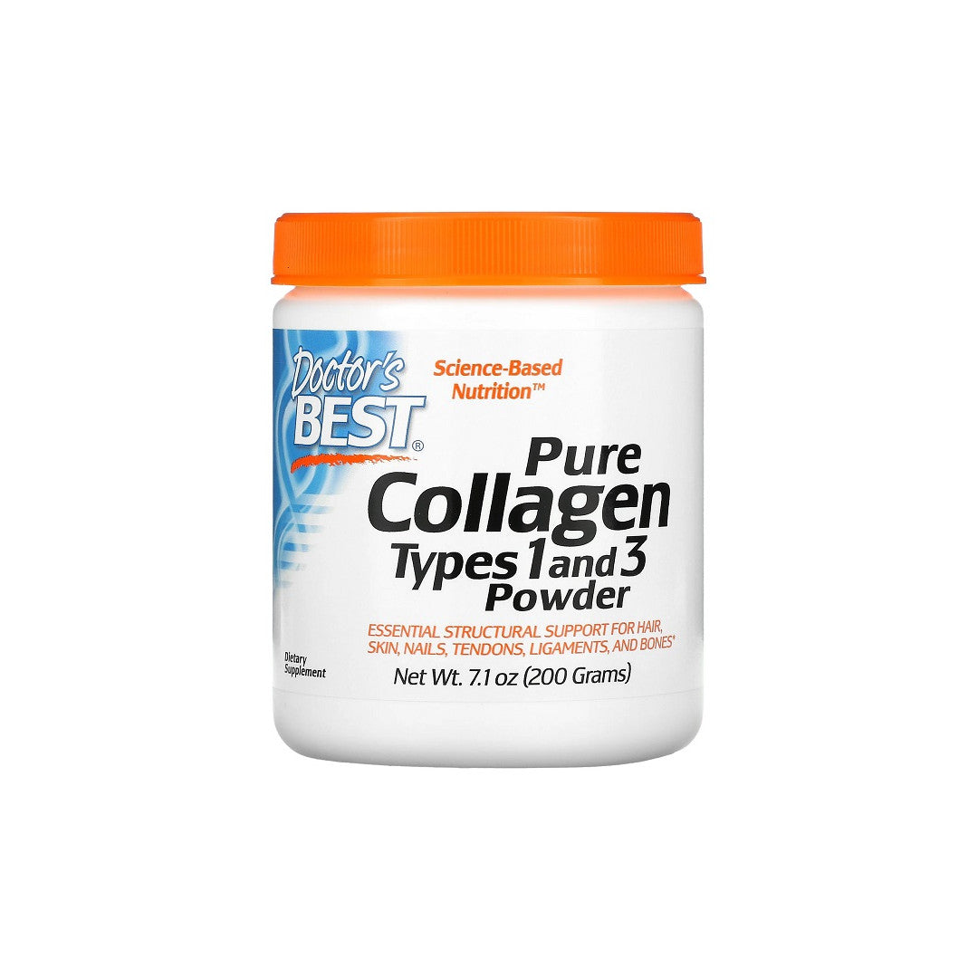Un flacon important de Doctor's Best Pure Collagen Types 1 and 3 Powder 200 g pour les articulations.