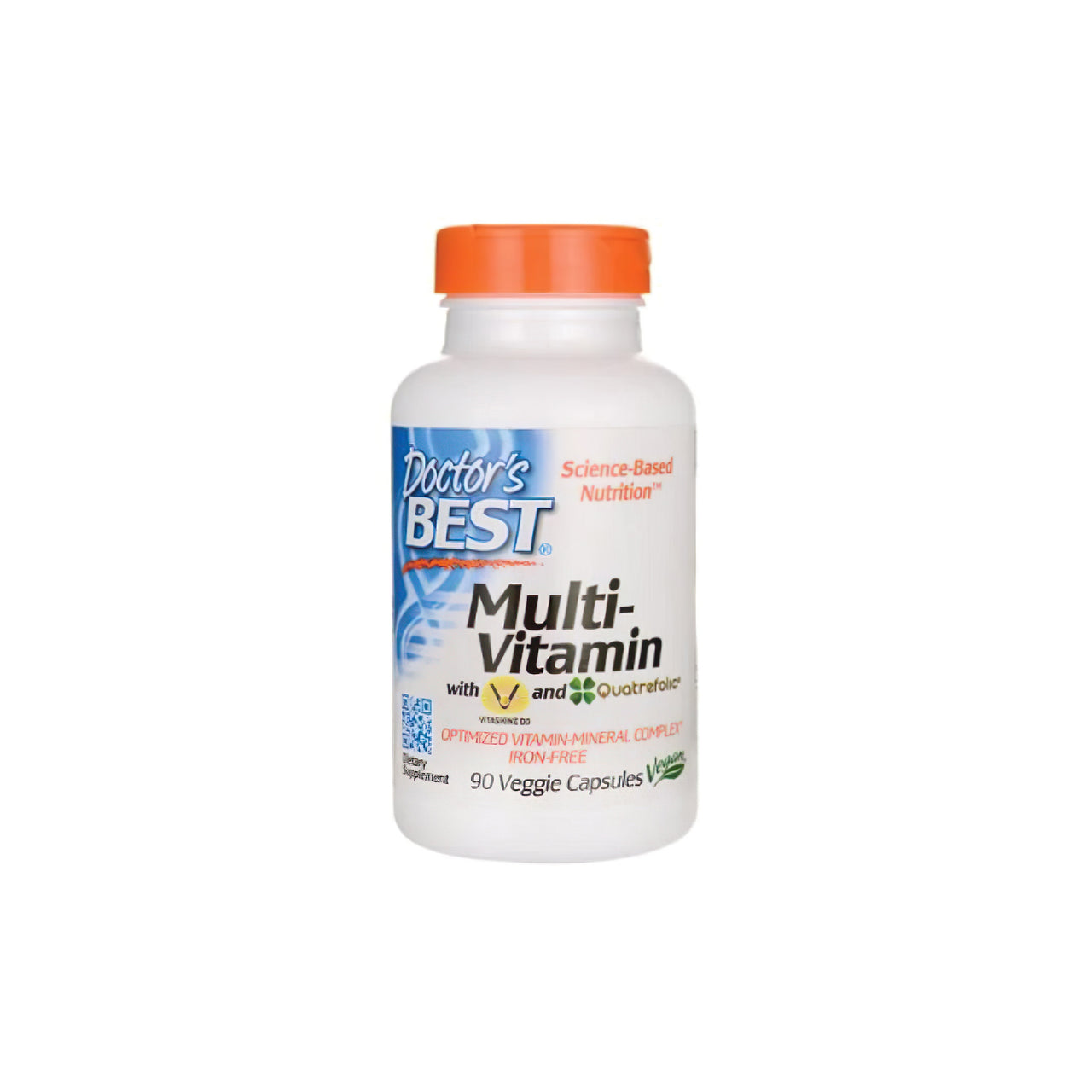 Le meilleur Doctor's Best Multivitamine 90 gélules végétales pour soutenir le système immunitaire, rempli de minéraux essentiels, présenté sur un fond blanc.