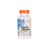 Vignette de la meilleure Doctor's Best Multivitamine 90 gélules végétales pour soutenir le système immunitaire, contenant des minéraux essentiels, présentée sur un fond blanc.