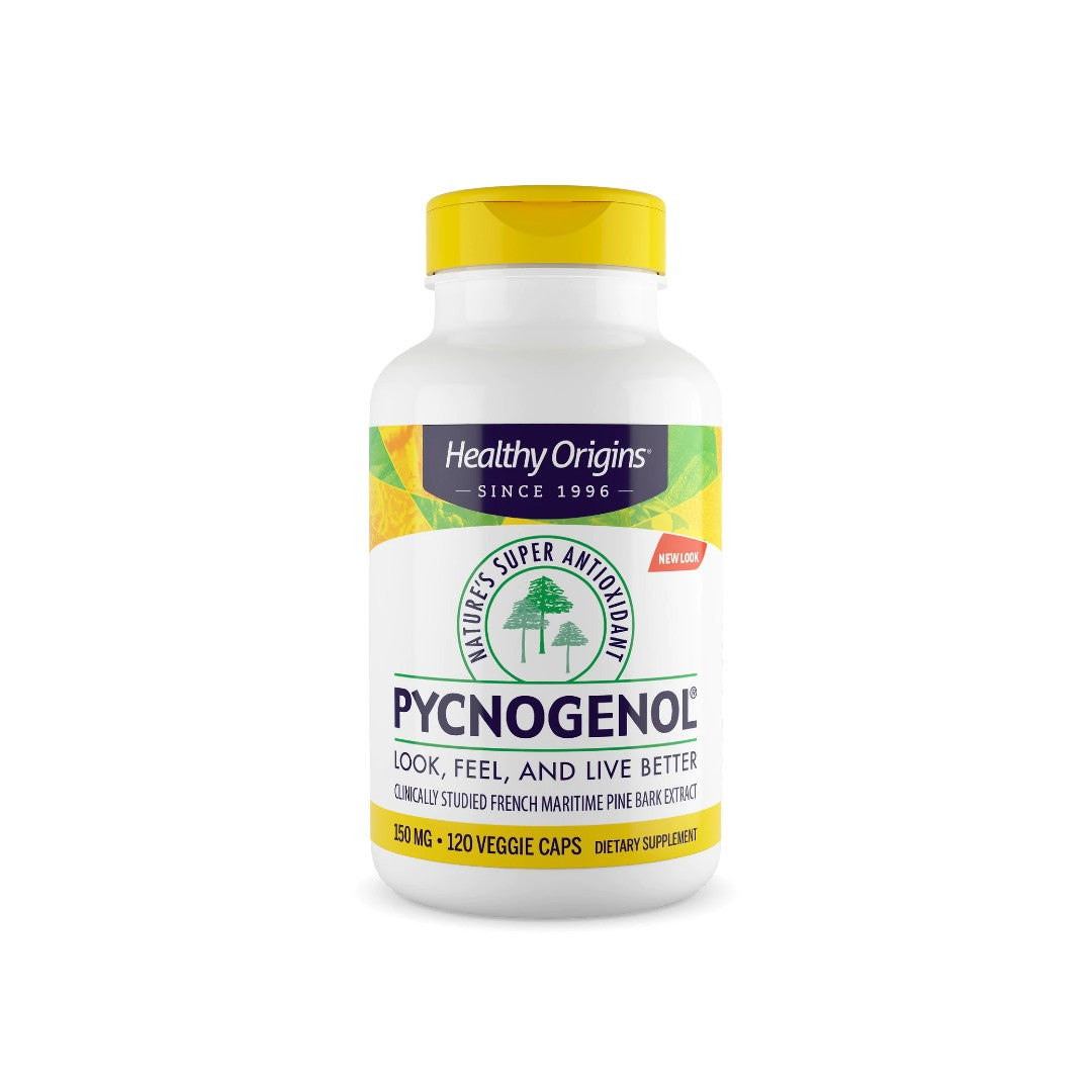 Ce complément alimentaire contient 60 gélules de Healthy Origins Pycnogenol 150 mg 120 gélules végétales, connu pour ses propriétés antioxydantes et son impact positif sur la santé cardiovasculaire.