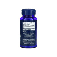 Vignette pour le dos d'une bouteille bleue de Life Extension's DHEA 50 mg 60 gélules.