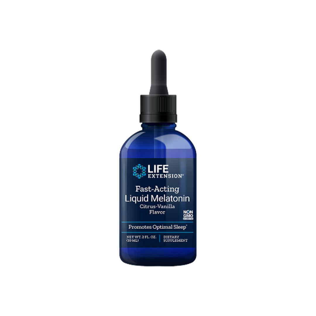 Un flacon de Life Extension's Fast-Acting Liquid Melatonin (Citrus-Vanilla) 59 ml.