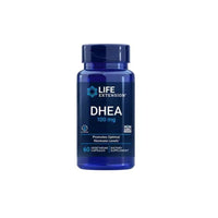 Vignette d'un flacon de Life Extension DHEA 100 mg 60 gélules végétales sur fond blanc.