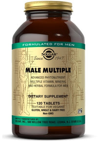 Vignette pour une bouteille de Solgar Male Multiple Multivitamins & Minerals for Men 120 Comprimés.
