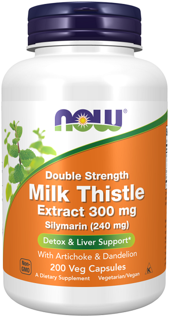 Now Milk Thistle 300 mg Silymarin 200 gélules végétales.
