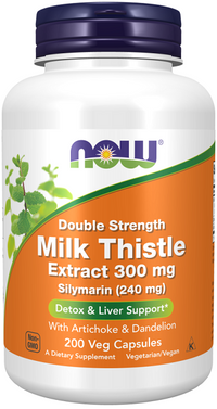 Vignette pour Now Milk Thistle 300 mg Silymarin 200 gélules végétales.