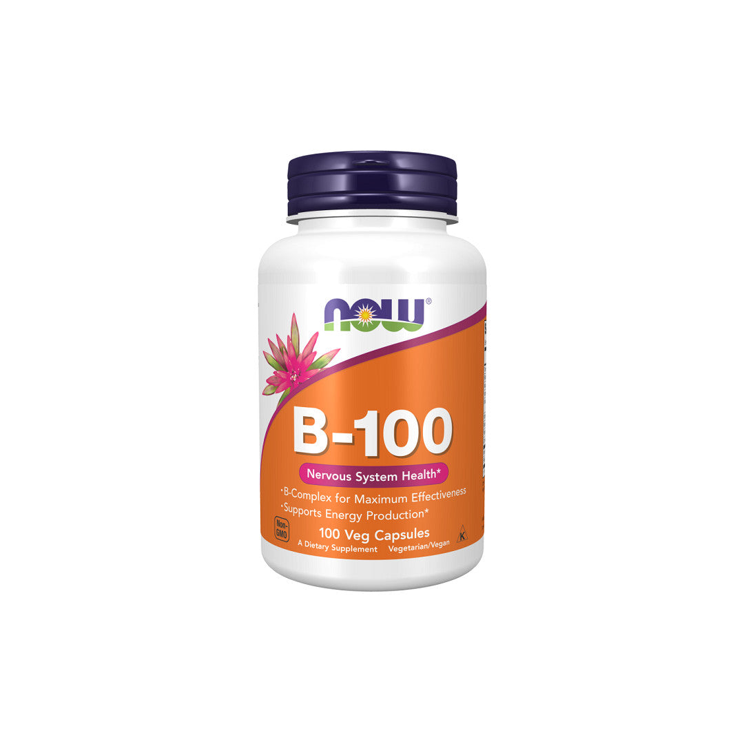 Now Foods Complexe de vitamines B-100 mg 100 gélules végétales pour la santé immunitaire.