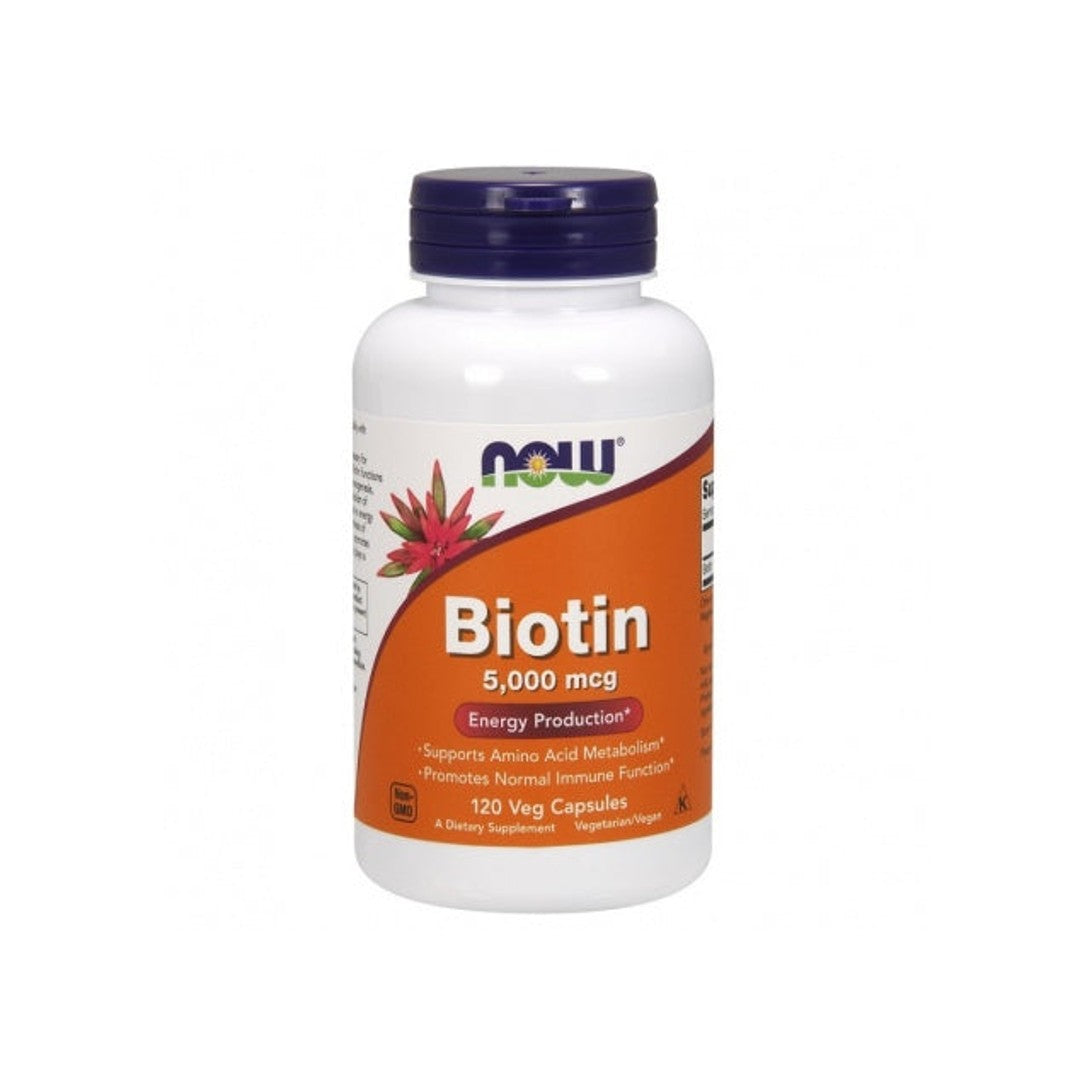 Now Foods Biotine 5000 mcg 120 gélules végé complément alimentaire.