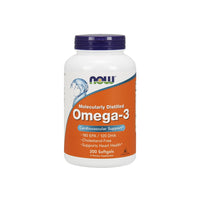 Vignette pour une bouteille de Now Foods Omega-3 180 EPA/120 DHA 200 softgels, favorisant la santé cardiaque et la fonction cérébrale.