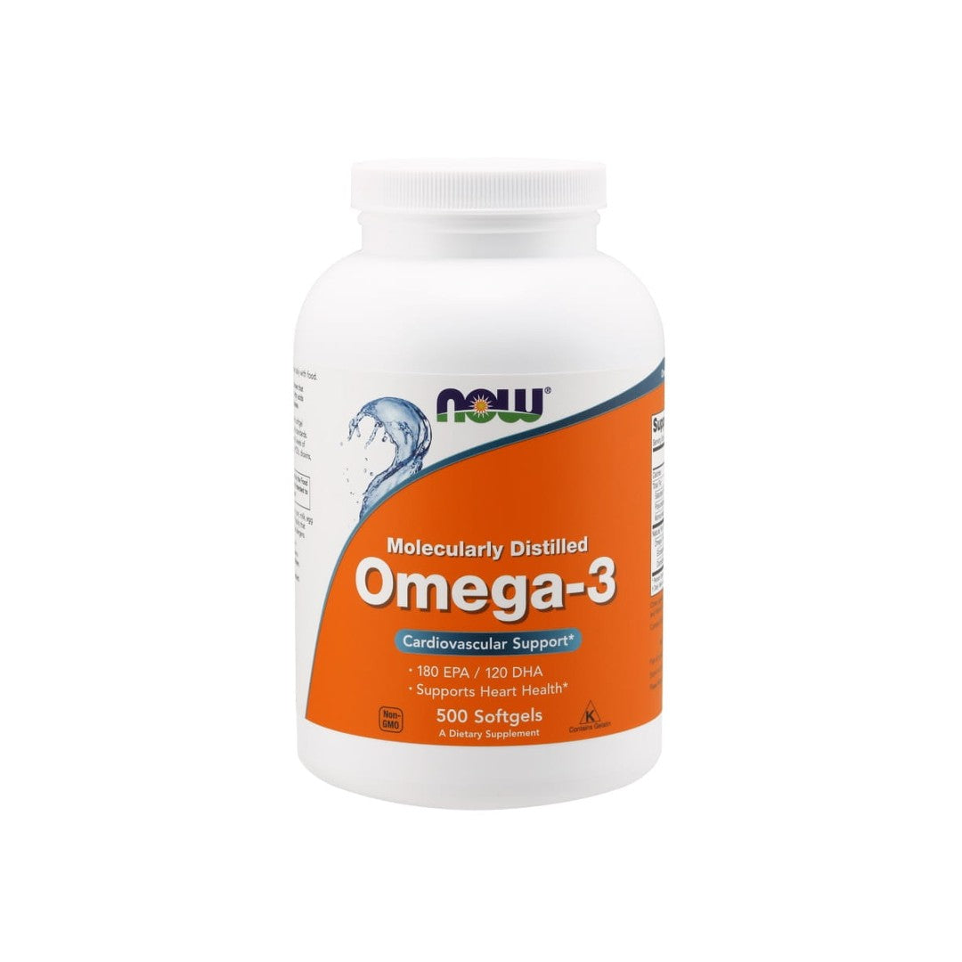 Now Foods Oméga-3 180 EPA/120 DHA 500 capsules molles favorisent la santé cardiaque et soutiennent le système circulatoire.