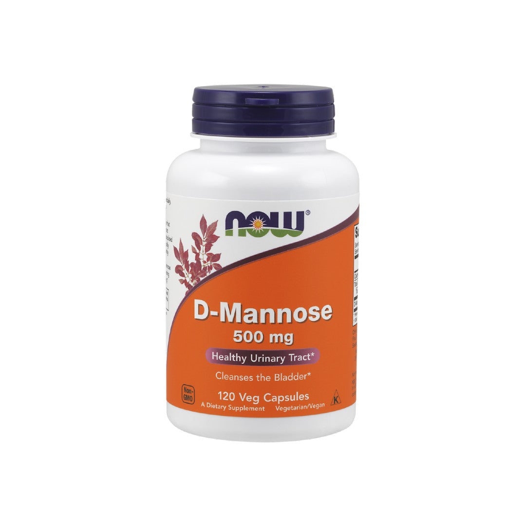 Now Foods D-Mannose 500 mg 120 gélules végétales.