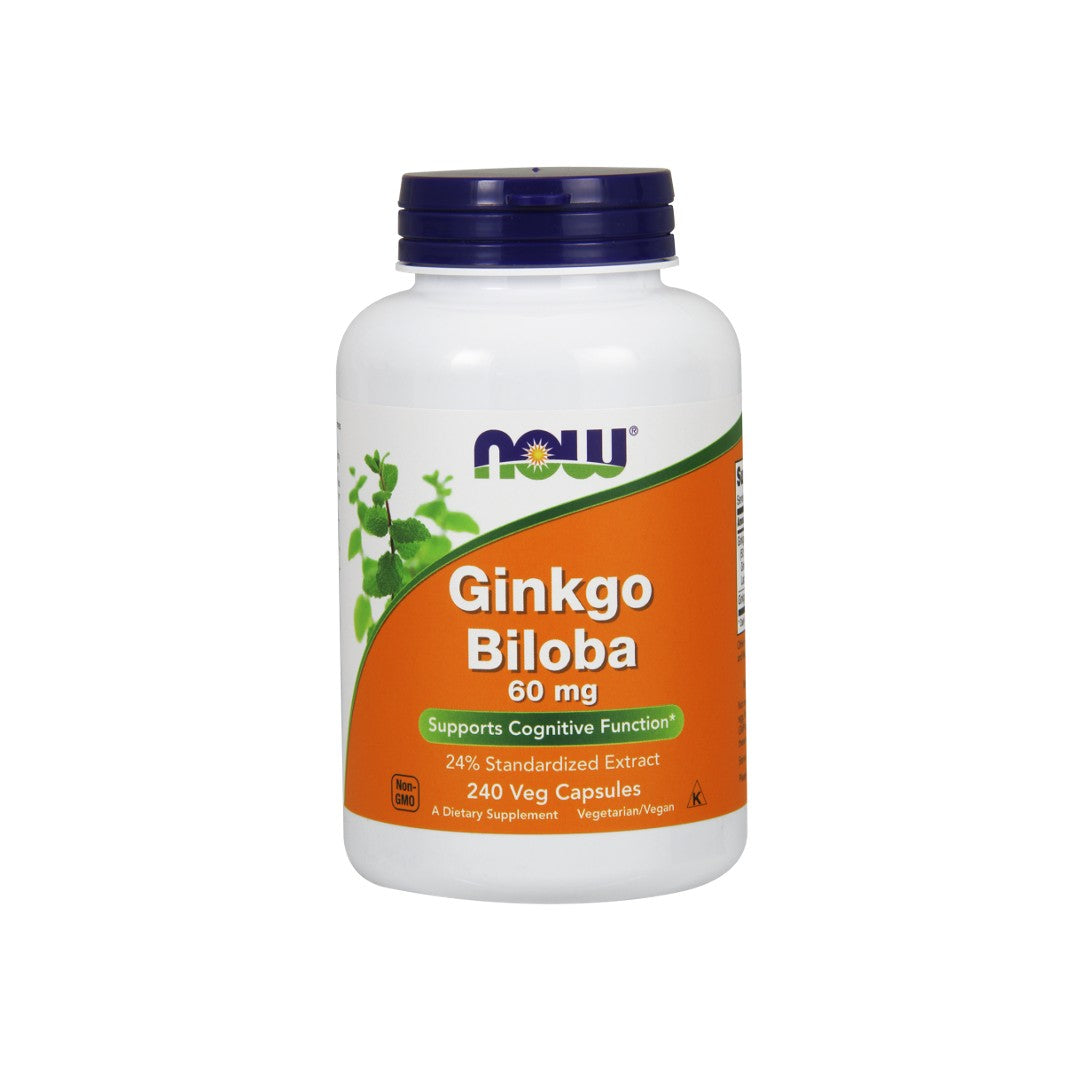 Now Foods Extrait de Ginkgo Biloba 24% 60 mg 240 gélules végétales.