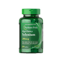 Vignette pour Une bouteille de Puritan's Pride pink high potency Selenium 200 mcg 250 tablets supplement for immune system health.