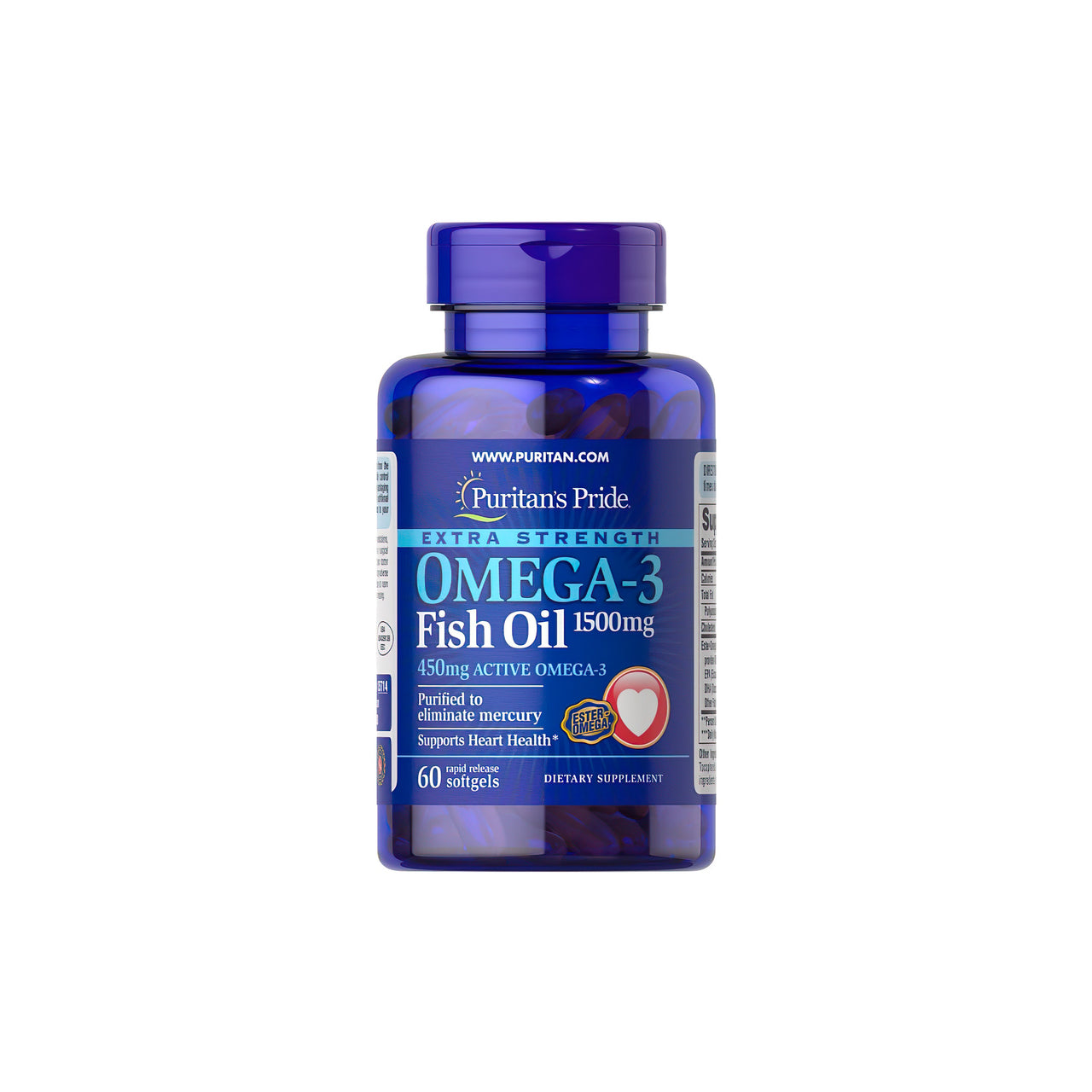 Puritan's Pride Extra Strength Omega-3 Fish Oil 1500 mg (450 mg Active Omega-3) 60 capsules molles à libération rapide