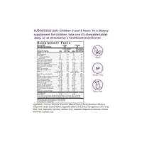 Vignette de l'étiquette nutritionnelle de Solgar's Kangavites Multivitamin & Mineral 120 Chewable Tablets - Bouncin' Berry Flavor avec un fond violet.