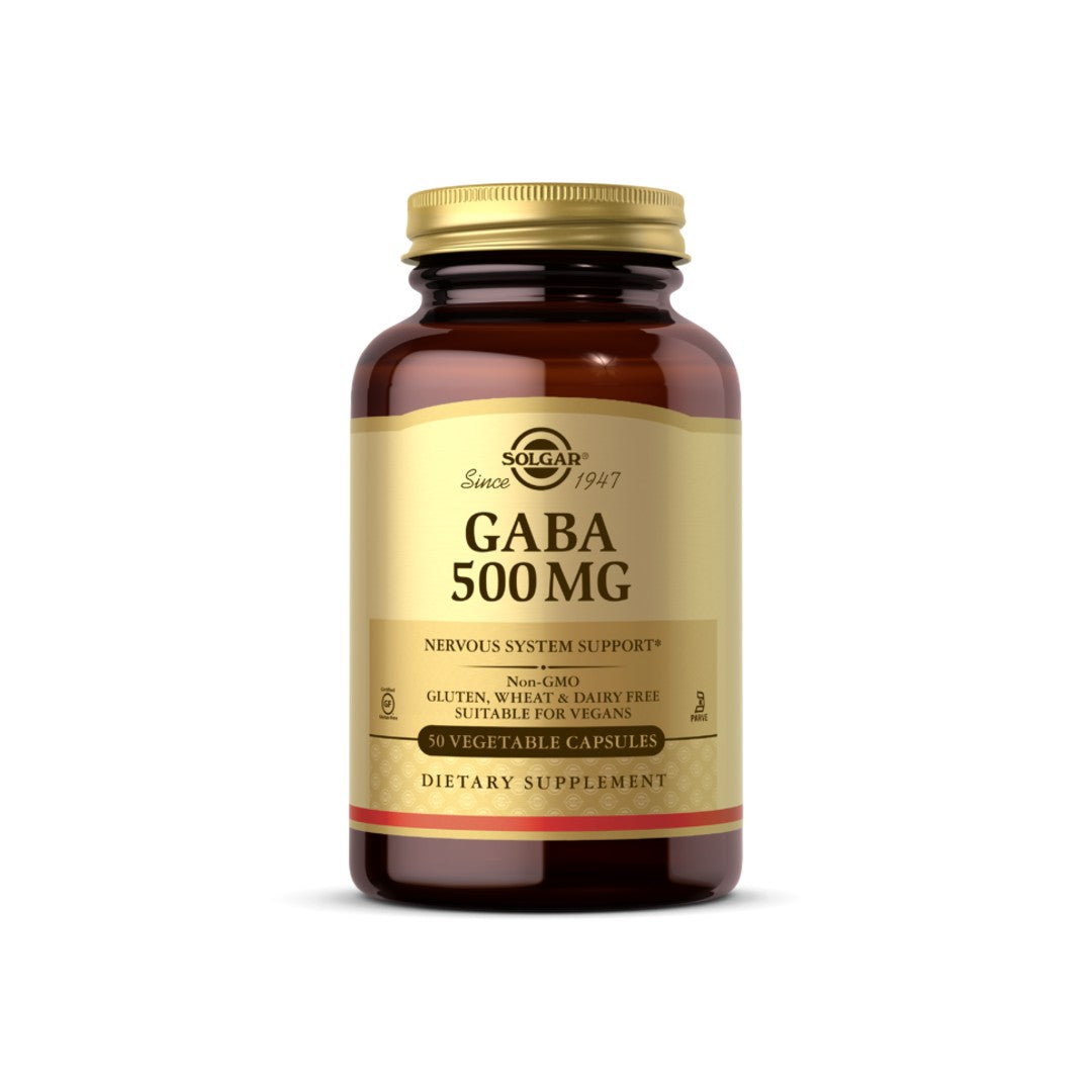 Une bouteille de Solgar GABA 500 mg 100 gélules végétales.