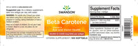 Vignette de l'étiquette du complément alimentaire de vitamine A Swanson Beta-Carotene - 25000 IU softgels.