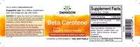 Vignette d'une étiquette de complément alimentaire pour Swanson Beta-Carotene - 10000 IU 100 softgels Vitamin A.