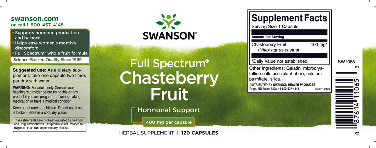 Swanson Fruit de gattilier - 400 mg 120 gélules.