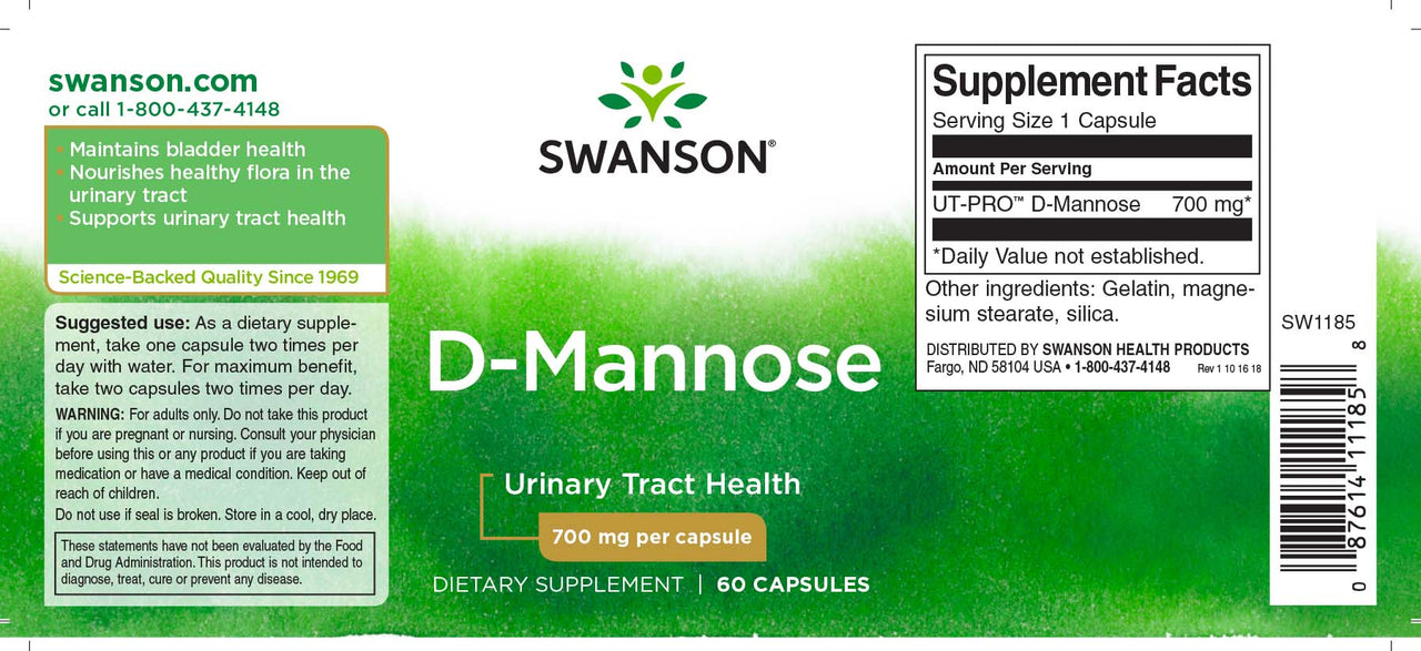 Une étiquette pour Swanson D-Mannose - 700 mg 60 gélules.