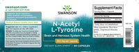 Vignette pour Swanson N-Acetyl L-Tyrosine - 350 mg 60 gélules est un complément alimentaire qui favorise l'absorption et la concentration, tout en soutenant la régulation de l'humeur.