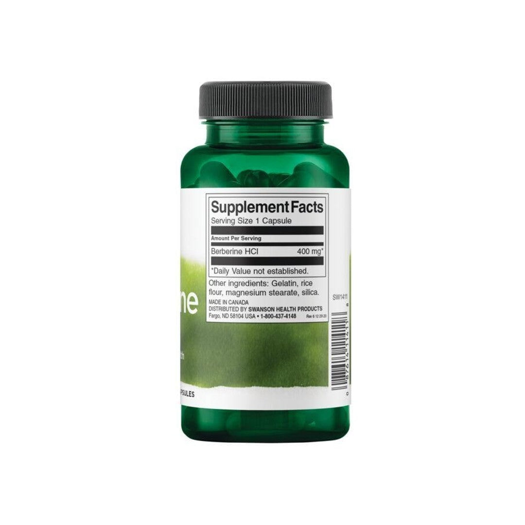 Flacon de complément alimentaire Swanson Berbérine - 400 mg 60 gélules présenté sur fond blanc.