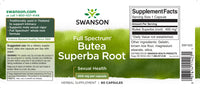 Vignette de l'étiquette du complément alimentaire Swanson's Butea Superba Root - 400 mg 60 capsules.