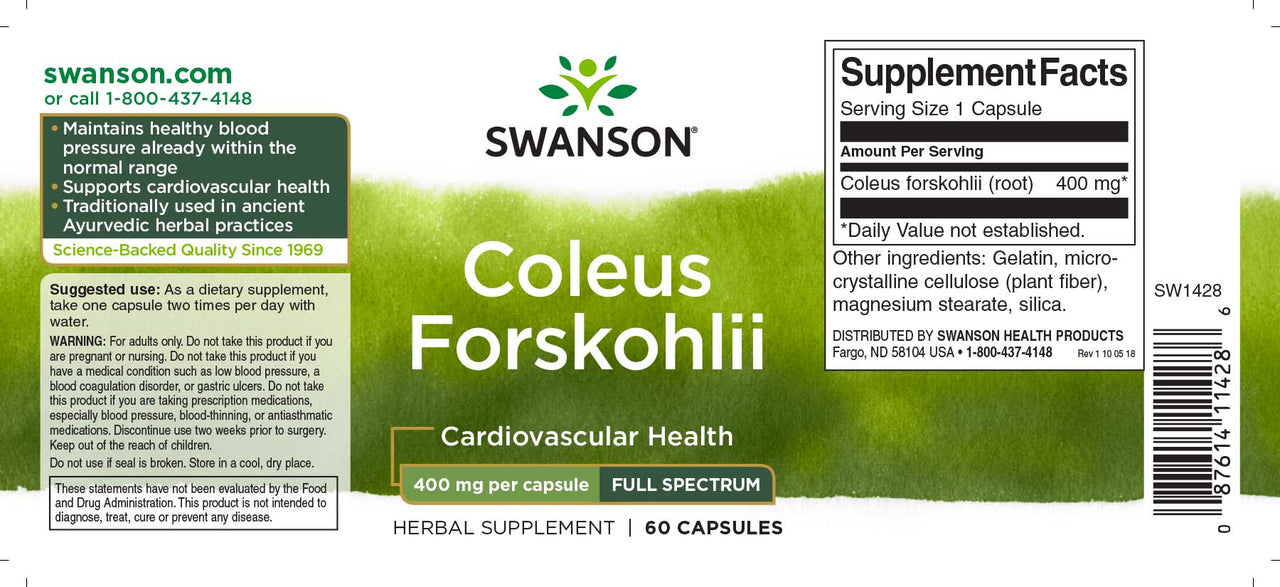 Coleus forskohlii - Swanson Coleus Forskohlii 400 mg 60 gélules.