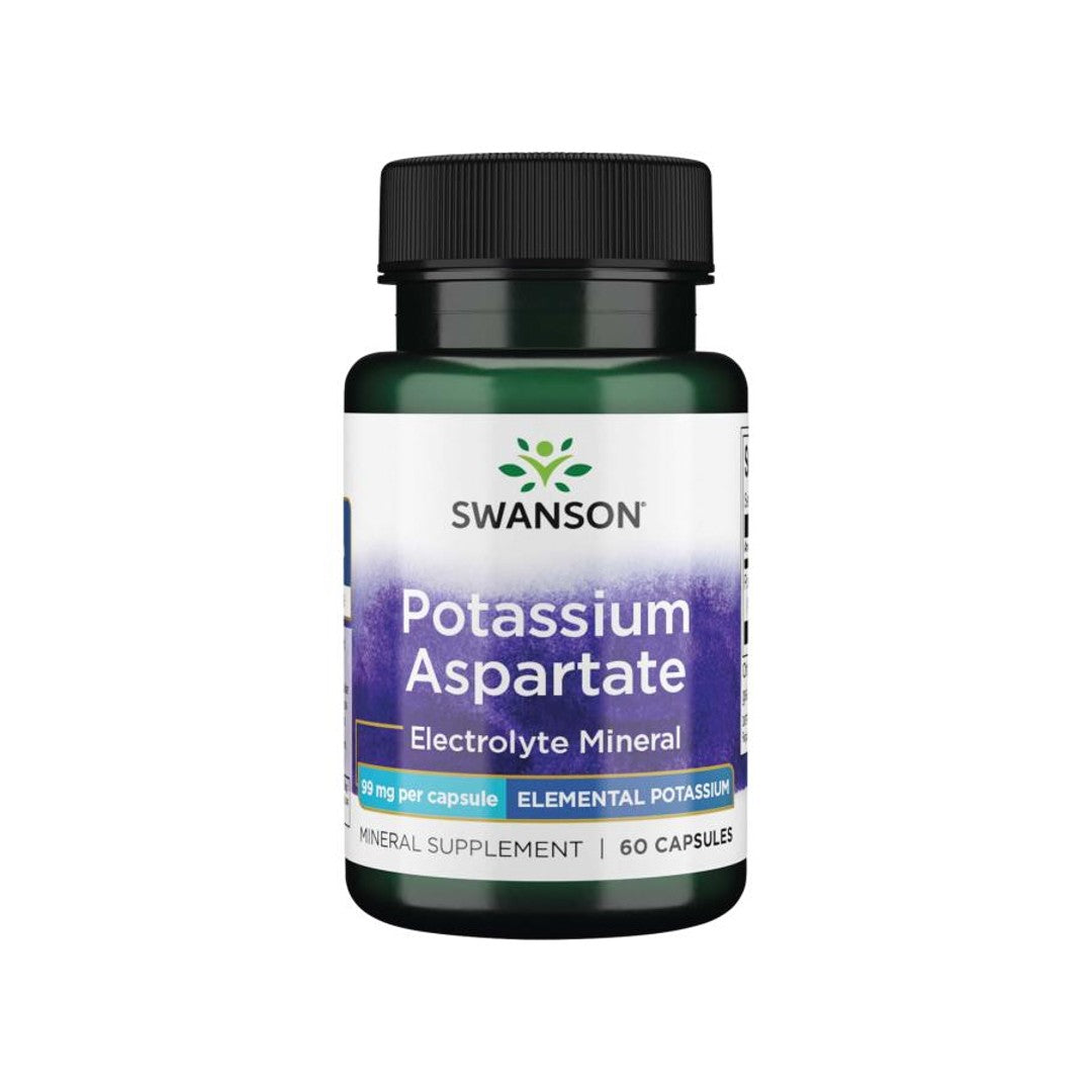 Un flacon de complément alimentaire de Swanson's Potassium Aspartate - 99 mg 90 gélules.