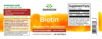 Vignette de l'étiquette du complément alimentaire Swanson Biotin - 10000 mcg 60 softgel.