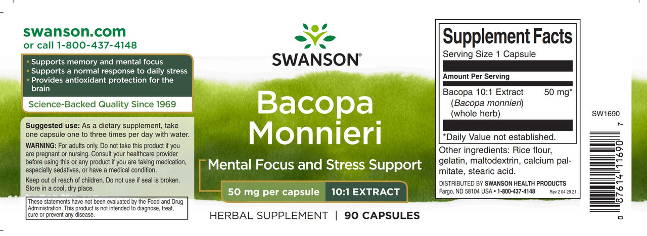 Swanson Bacopa Monnieri 10:1 Extract - 50 mg de complément alimentaire.